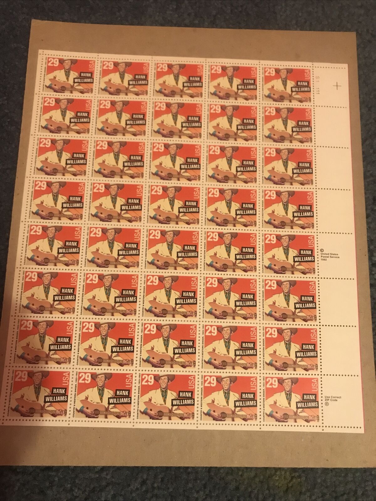 Hank Williams Full Stamp Sheet Mint Condition #2723 Never Hinged Rare!