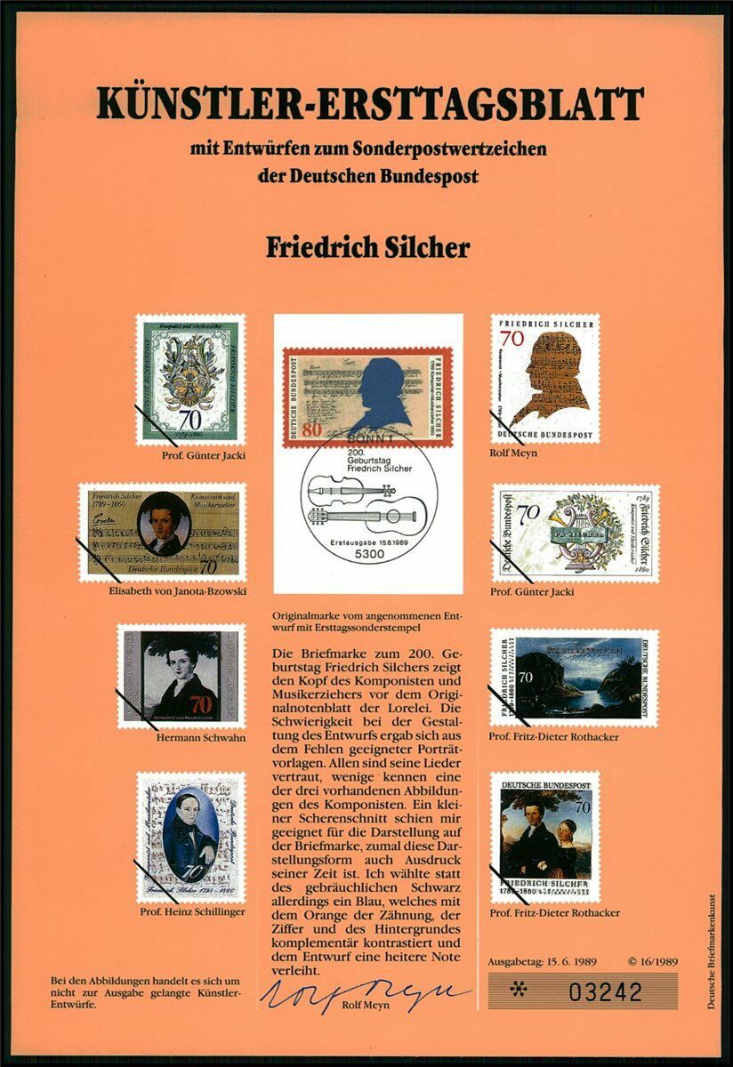 Germany Art-sheet 1989/16 Music Friedrich Silcher Composer Unissued Drafts!!